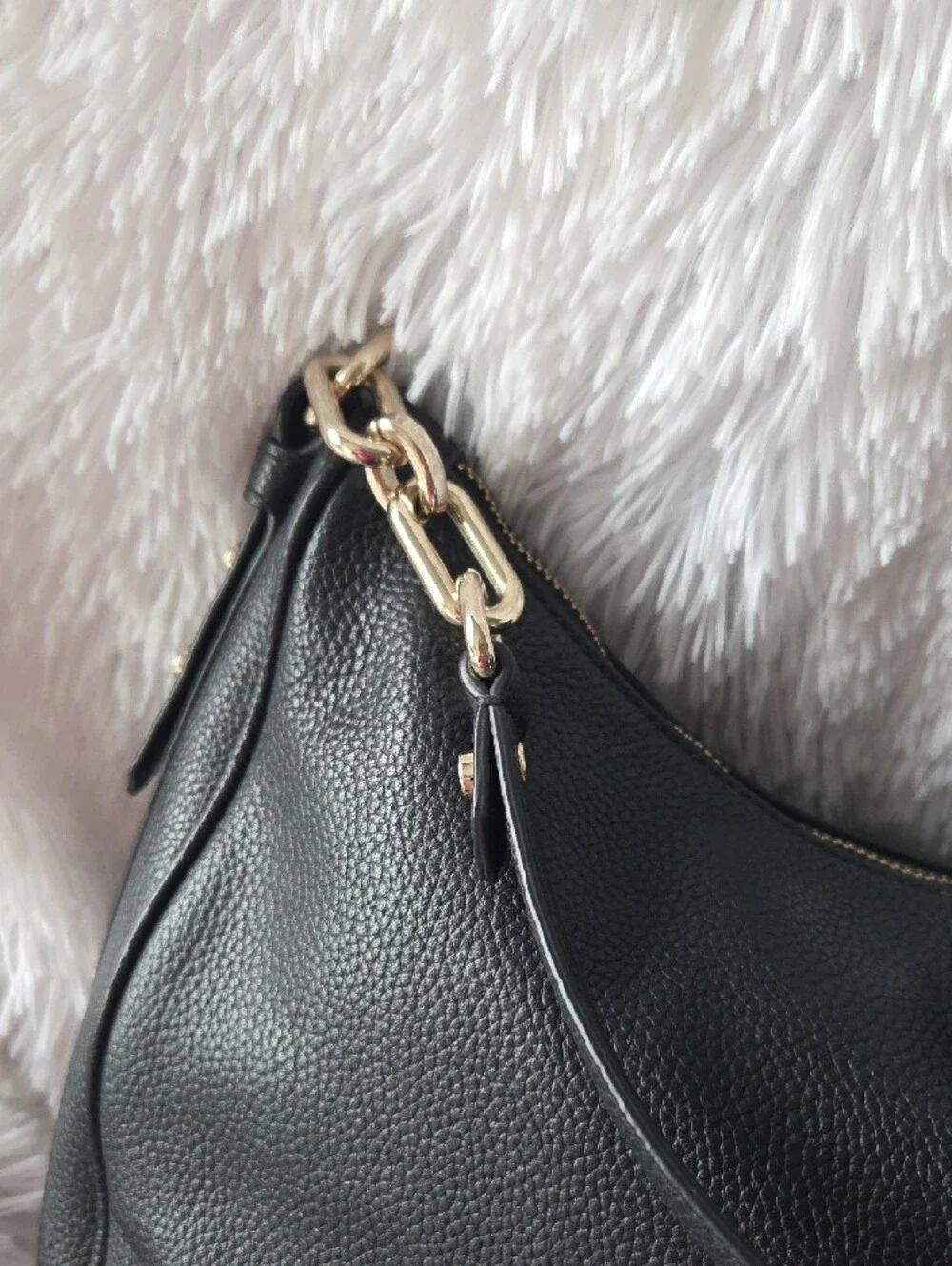 kate spade Black Pebbled Leather Crescent Hobo with Gold Hardware